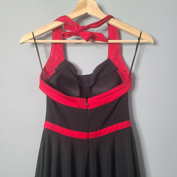 Rock Steady Swing Flare Black and Red Pinup Halter Dress - Picture 6 of 8